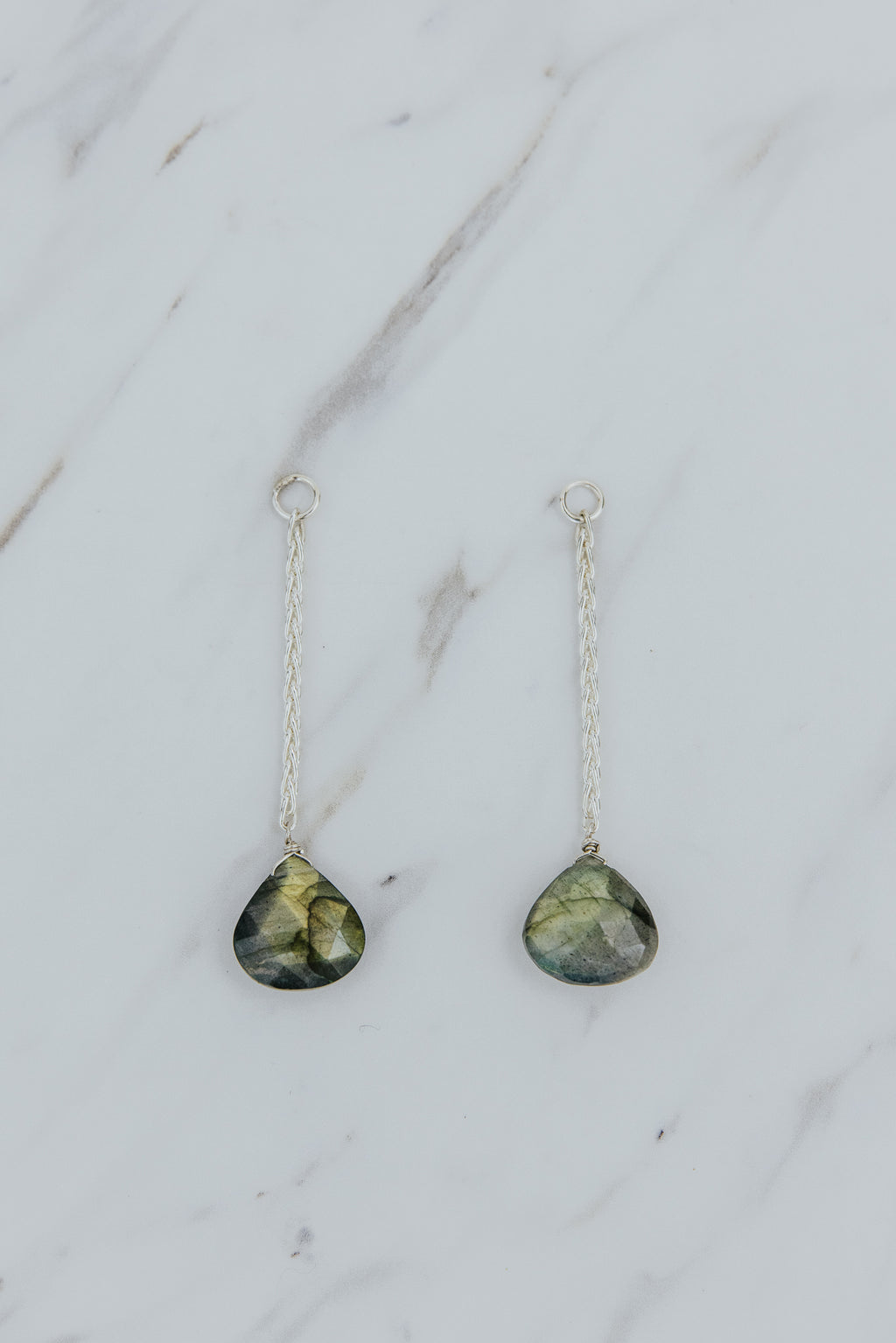 Wings Hawaii Drop Chain Labradorite earring charms in sterling silver. Fine jewelry handcrafted in Maui. Mix, match, layer, customize with our Charm Bar Collection. Modern, beachy, boho chic jewelry made in Hawaii. 