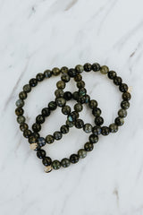 Wings Hawaii Labradorite stretchy bracelet with 14k gold-filled tag. Boho-chic jewelry hand made in Maui.  thumbnail