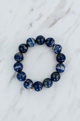 Wings Hawaii Lapis Lazuli stretchy beaded bracelet with 14k gold-filled tag thumbnail