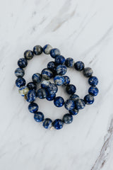 Wings Hawaii Lapis Lazuli stretchy beaded bracelet with 14k gold-filled tag thumbnail