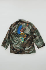 Wings Hawaii La Sirena mermaid army jacket. Handcrafted in Maui. Upcycled and hand-sewn with vintage aloha fabric. Small batch, sustainable fashion handmade in Hawaii. thumbnail