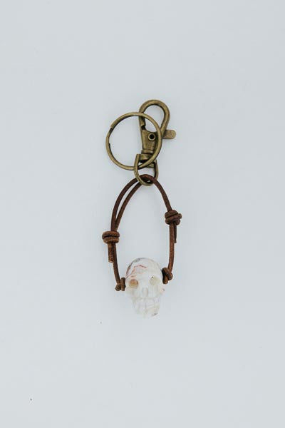 Leather Crystal Skull Keychains
