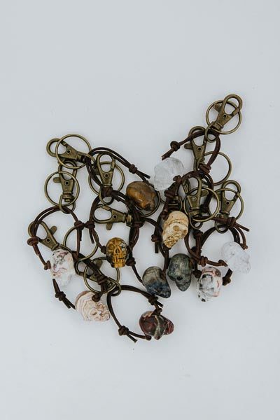 Leather Crystal Skull Keychains