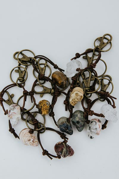 Leather Crystal Skull Keychains