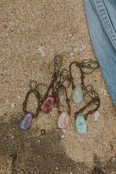 Leather Crystal Keychains - A