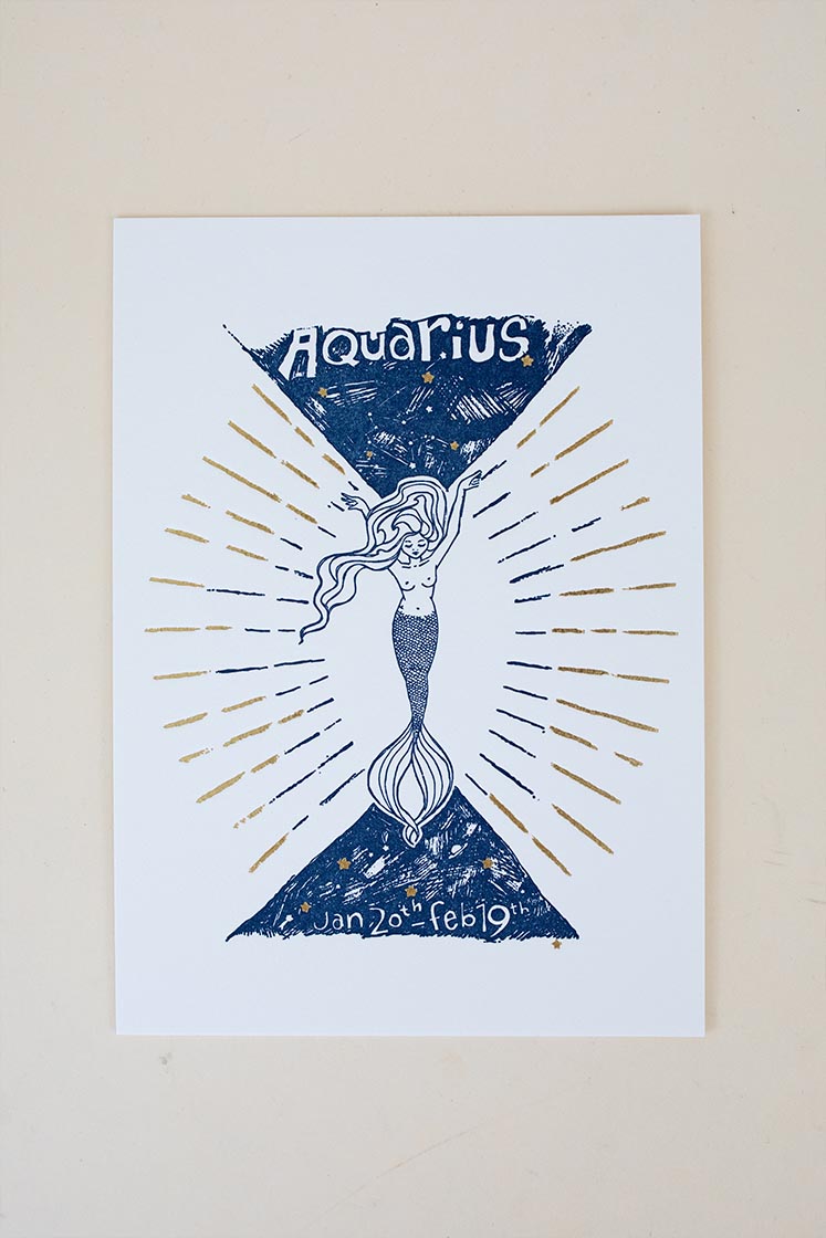 Wings Hawaii zodiac letterpress prints - aquarius
