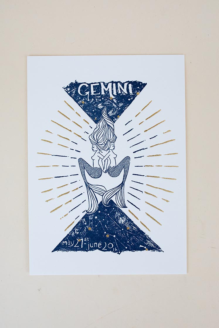 Wings Hawaii zodiac letterpress prints - Gemini