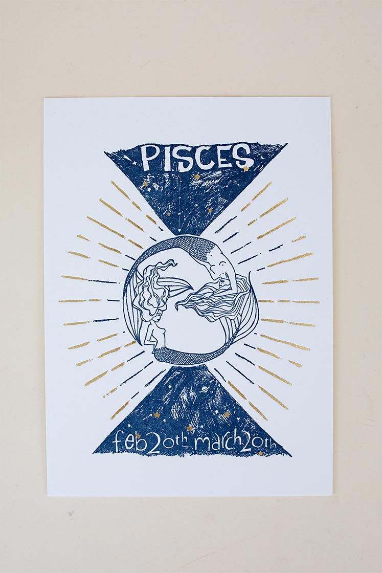 Wings Hawaii zodiac letterpress prints - Pisces