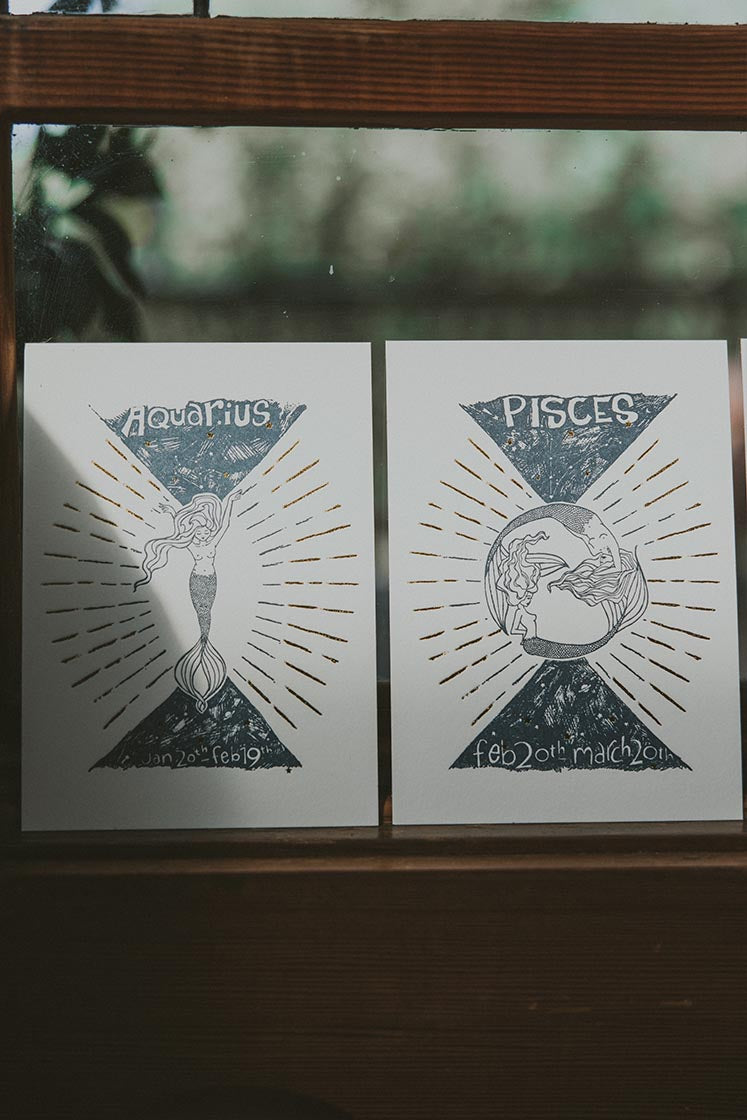 Wings Hawaii zodiac letterpress prints