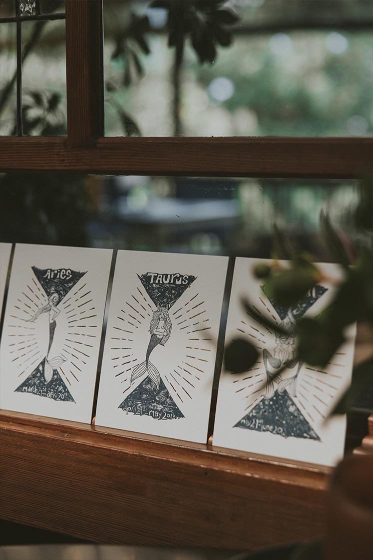 Wings Hawaii zodiac letterpress prints