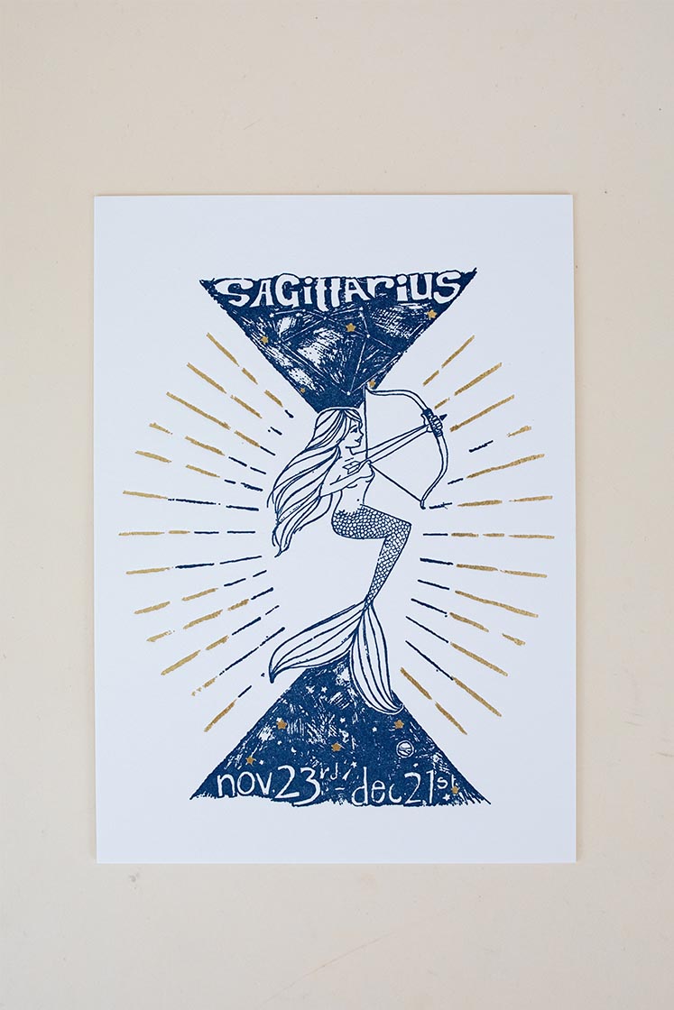 Wings Hawaii zodiac letterpress prints - sagittarius