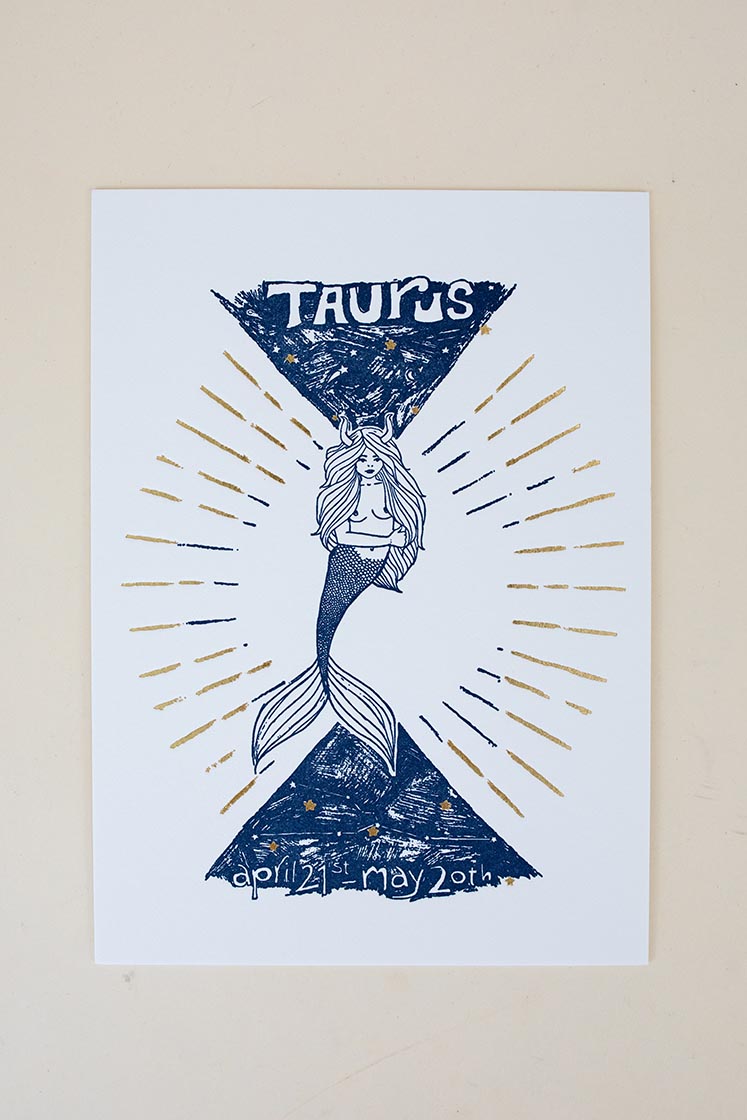 Wings Hawaii zodiac letterpress prints - taurus