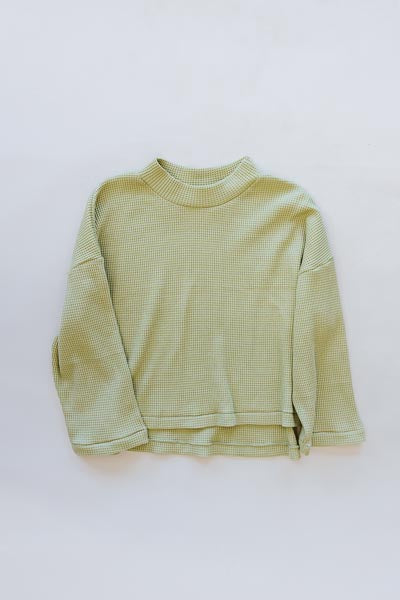Boxy Waffle Mock Neck - Celery