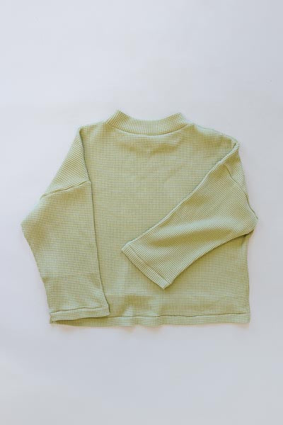 Boxy Waffle Mock Neck - Celery