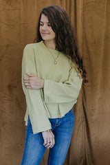 wings hawaii boxy long sleeve top in lime waffle knit thumbnail