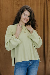 wings hawaii boxy long sleeve top in lime waffle knit thumbnail