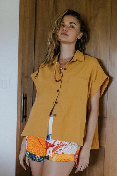 Wings Hawaii Sunflower Linen Boxy Button-up