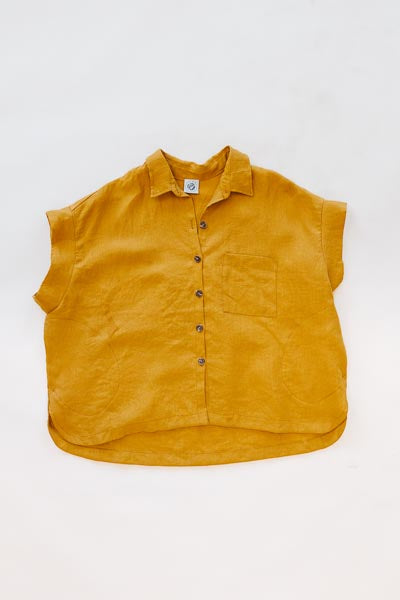 Wings Hawaii Sunflower Linen Boxy Button-up