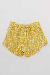 Wings Hawaii retro pocket shorts in quilted ulu and plumeria print in marigold - back  thumbnail