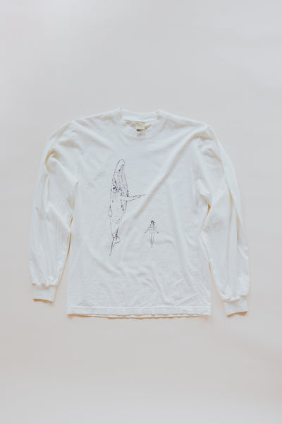 Long Sleeve Whale Dance Tee- Off White