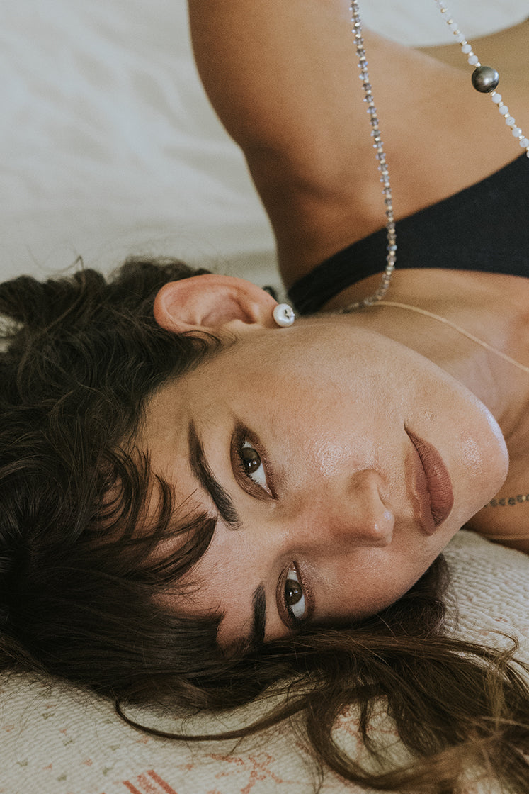 Moon + Star Inlay Studs - Pearl 14K