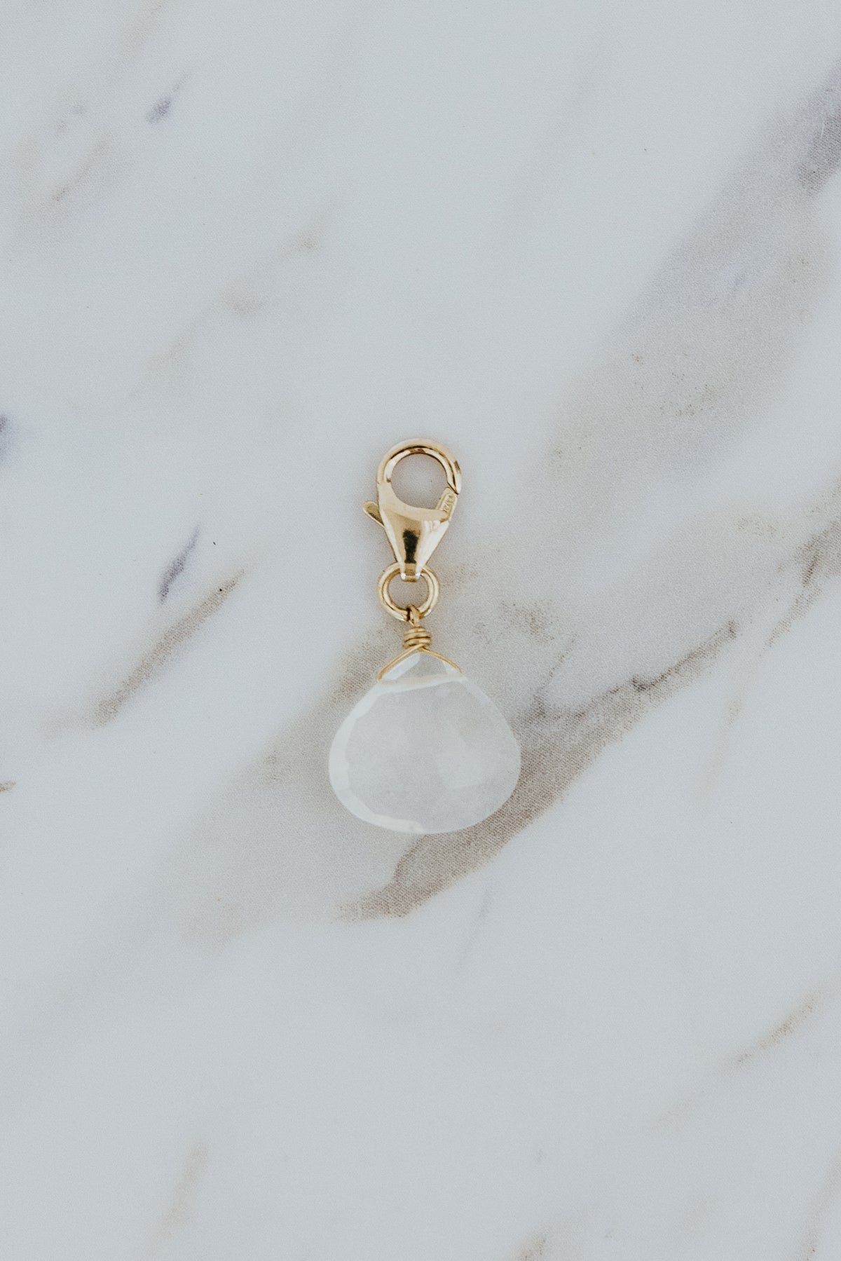 Wings Hawaii Moonstone clasp-on necklace charm in 14k yellow gold-fill. Fine jewelry handcrafted in Maui. Charm Bar collection, modern charm necklaces made in Hawaii