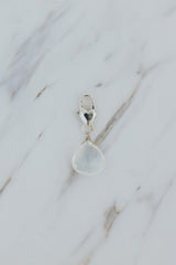 Wings Hawaii Moonstone necklace charm with heart-shaped clasp in sterling silver. Fine jewelry handcrafted in Maui. Charm Bar collection, modern charm necklaces made in Hawaii thumbnail