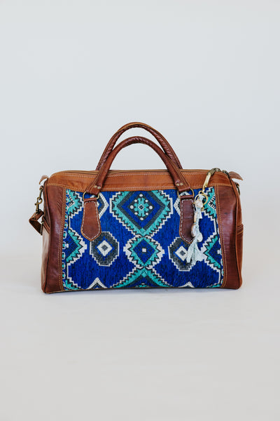 Kilim Leather Travel Bag - Small Blue