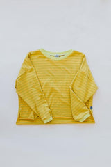 wings hawaii boxy long sleeve top in mustard stripe  thumbnail
