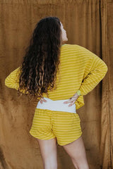 wings hawaii boxy long sleeve top in mustard stripe with matching pau hana shorts thumbnail