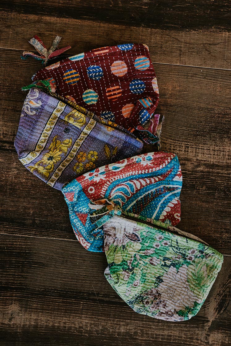 Wings Hawaii kantha zipper pouches