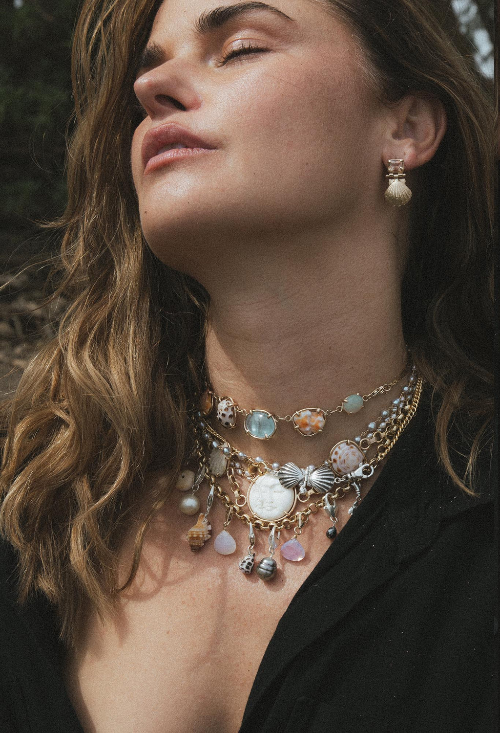 Wings Hawaii Luxe Link chain necklace in 14k gold-filled. Shown with clasp-on charms sold separately. 6mm rolo link chain in 14" or 17" lengths. Fine jewelry handmade in Maui. Add clasp-on charms to customize. 