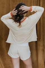 wings hawaii long sleeve boxy top in neon stripes with matching pau hana shorts thumbnail