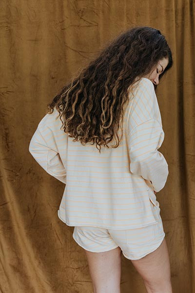 wings hawaii long sleeve boxy top in neon stripes with matching pau hana shorts