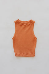 Wings Hawaii Ribbed Lexi Tank Top. Stretchy high neck cropped tank top in Rust orange. Designed in Maui, sewn in Bali. Sustainable, small batch, boho beachy chic women's apparel. thumbnail