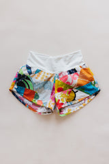 Wings Hawaii Patchwork Pau Hana Shorts in Daisy Lane. Handmade, one of a kind, upcycled vintage quilt fabric. Cozy cotton waistband and back pocket. Made with aloha in Maui. Sustainable, small batch, slow fashion.  thumbnail