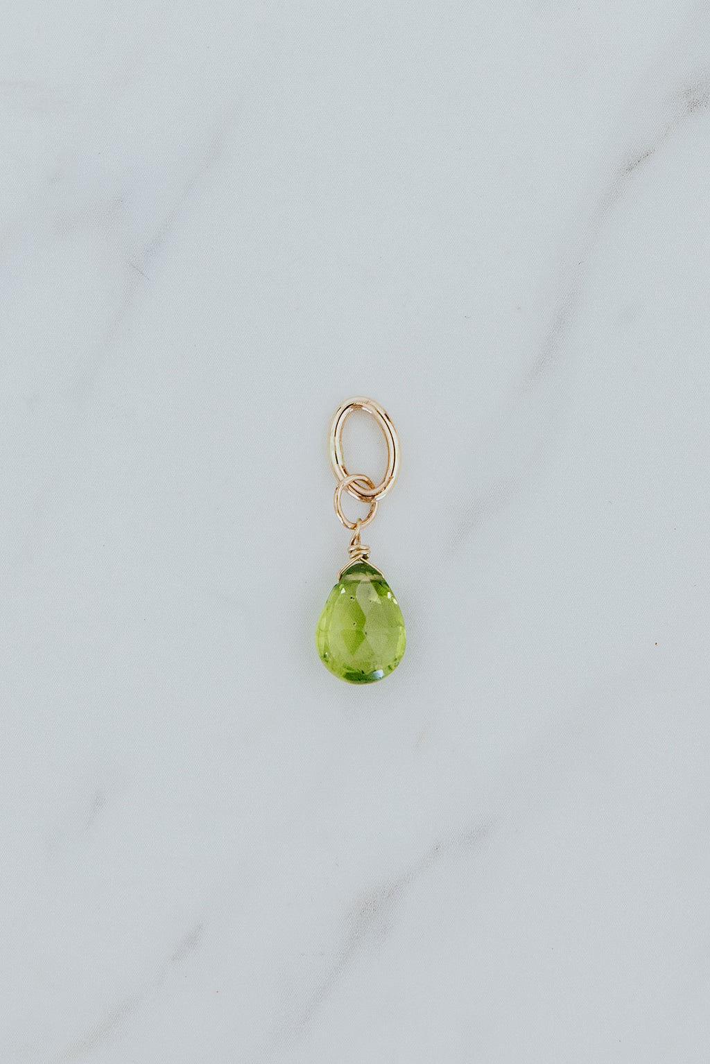 Wings Hawaii Peridot necklace charm 14k yellow gold-fill. Fine jewelry handcrafted in Maui. Charm Bar collection, modern charm necklaces made in Hawaii