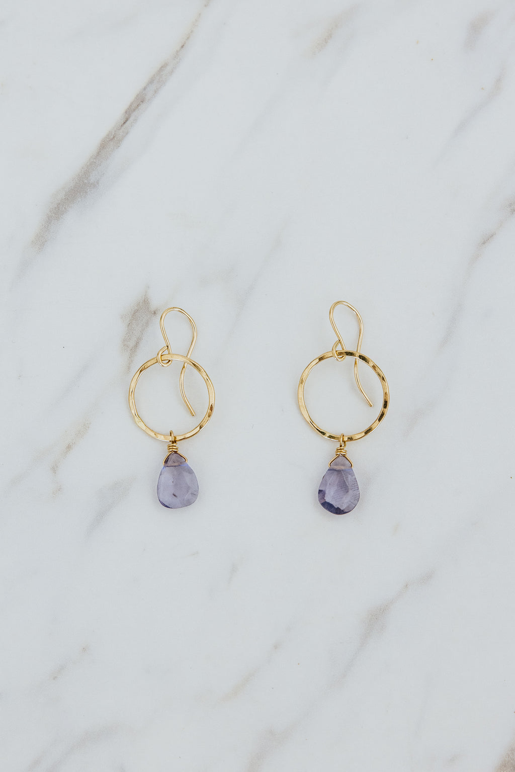 Wings Hawaii Amethyst Petite Full Circle Earrings. 14k gold-filled. Fine jewelry handcrafted in Maui. Sustainable, artisan, bohemian jewelry gifts made in Hawaii.