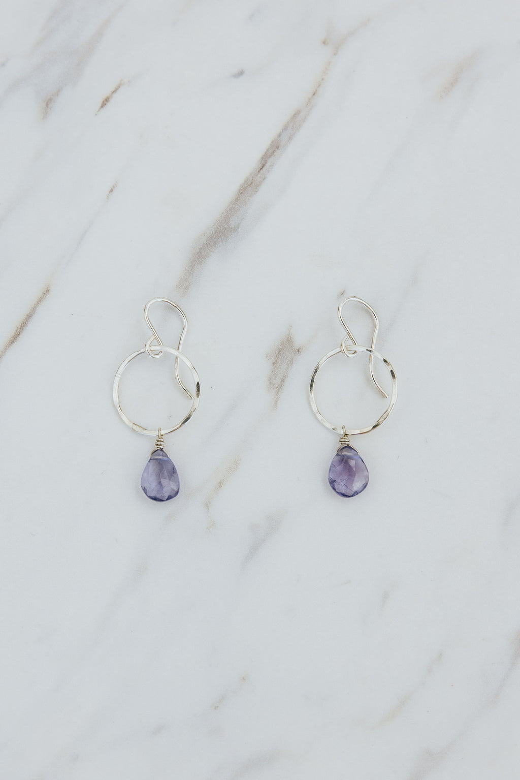 Wings Hawaii Amethyst Petite Full Circle Earrings. Sterling silver. Fine jewelry handcrafted in Maui. Sustainable, artisan, bohemian jewelry gifts made in Hawaii.