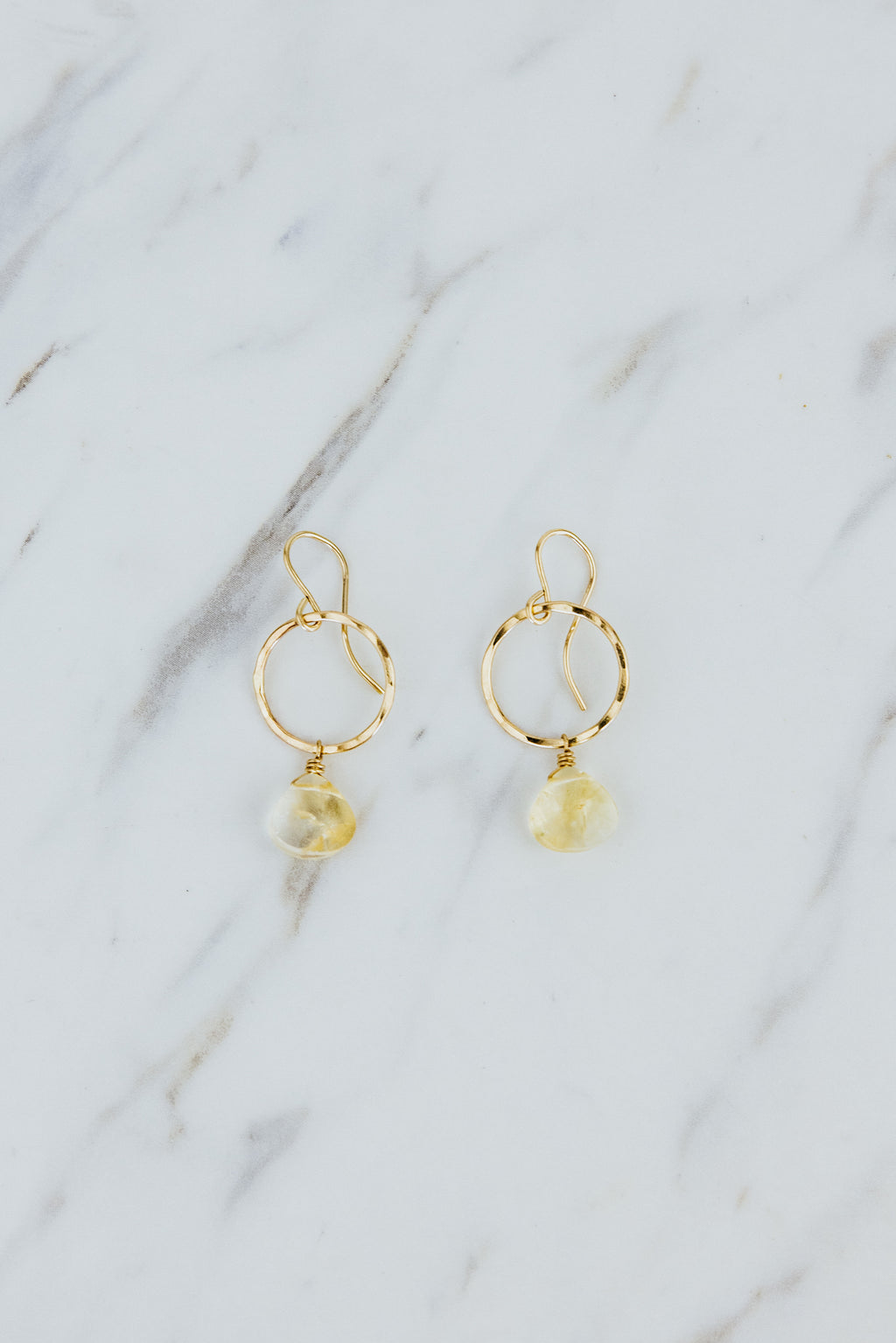 Wings Hawaii Citrine Petite Full Circle Earrings in 14k gold-filled. Fine jewelry handcrafted in Maui. Sustainable, artisan, bohemian jewelry gifts made in Hawaii.