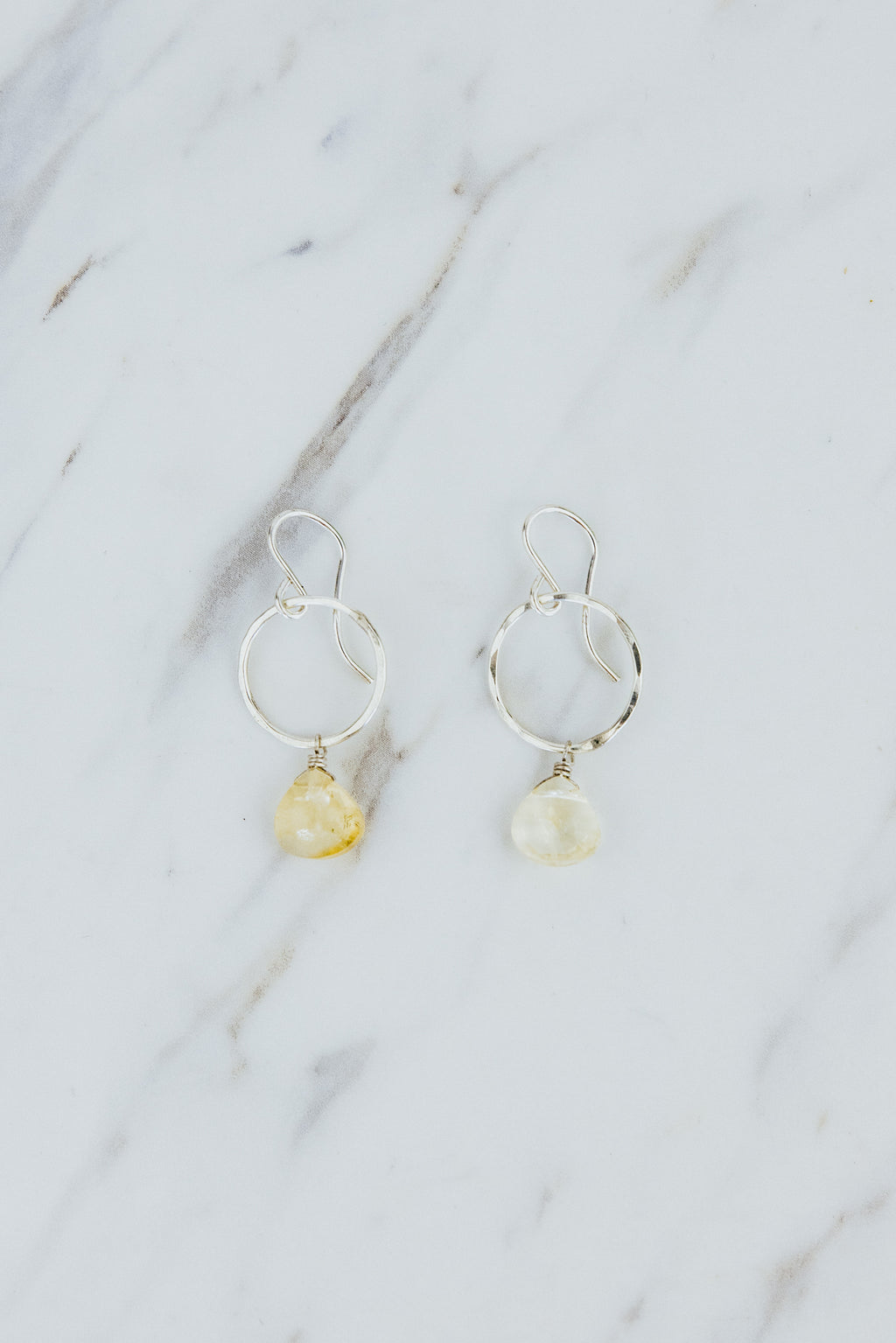 Wings Hawaii Citrine Petite Full Circle Earrings in Sterling silver. Fine jewelry handcrafted in Maui. Sustainable, artisan, bohemian jewelry gifts made in Hawaii.