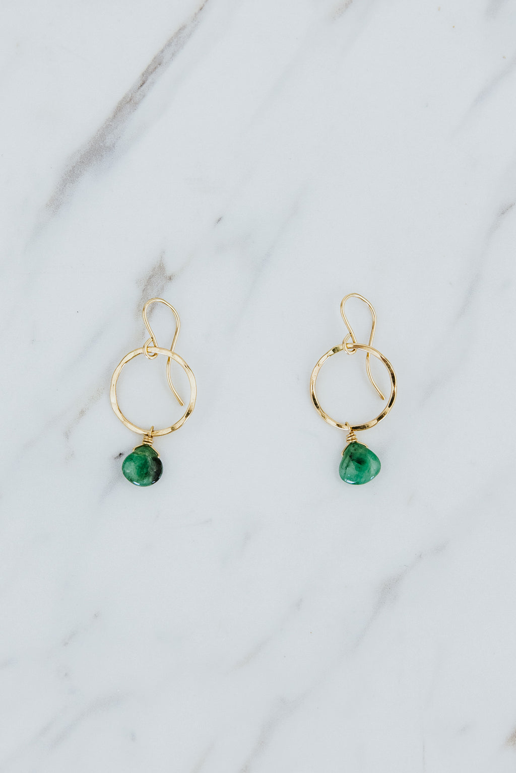 Wings Hawaii Emerald Petite Full Circle Earrings. 14k gold-filled. Fine jewelry handcrafted in Maui. Sustainable, artisan, bohemian jewelry gifts made in Hawaii.