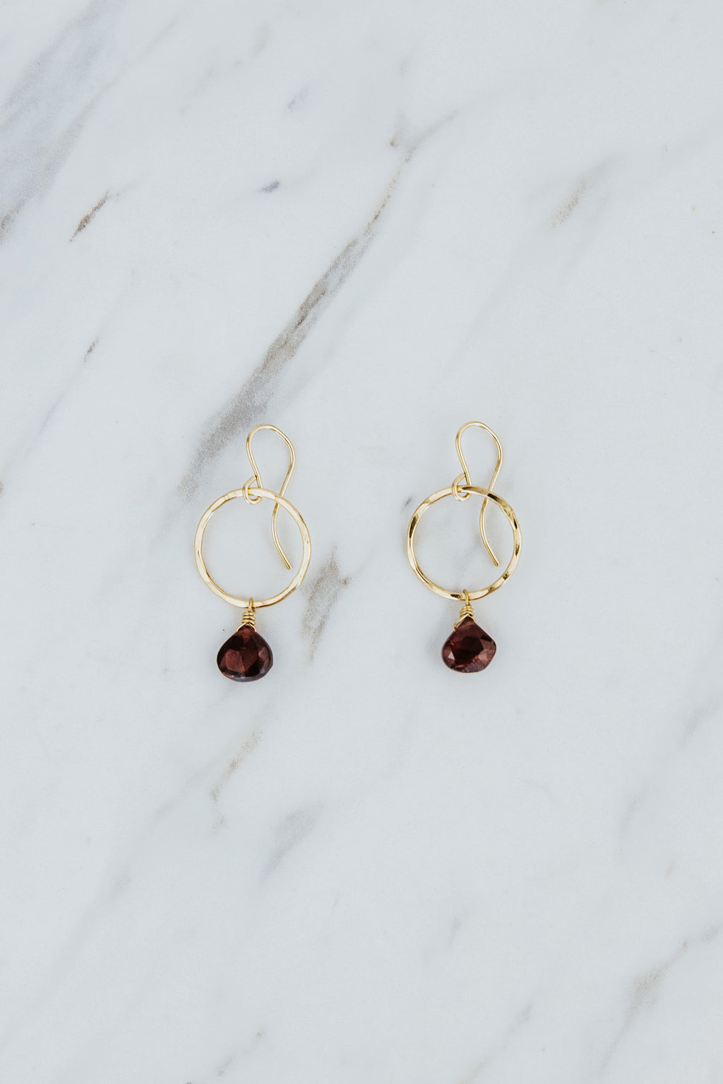 Wings Hawaii Garnet Petite Full Circle Earrings. Sterling silver or 14k gold-filled. Fine jewelry handcrafted in Maui. Sustainable, artisan, bohemian jewelry gifts made in Hawaii.