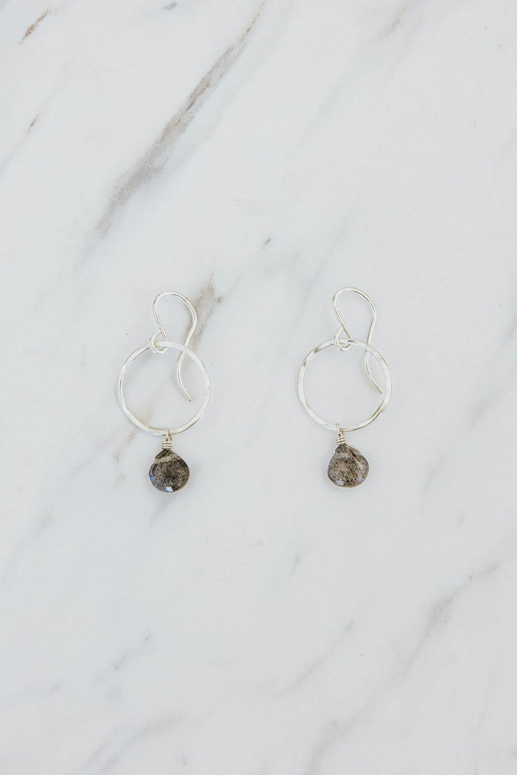 Wings Hawaii Labradorite Petite Full Circle Earrings. Sterling silver. Fine jewelry handcrafted in Maui. Sustainable, artisan, bohemian jewelry gifts made in Hawaii.