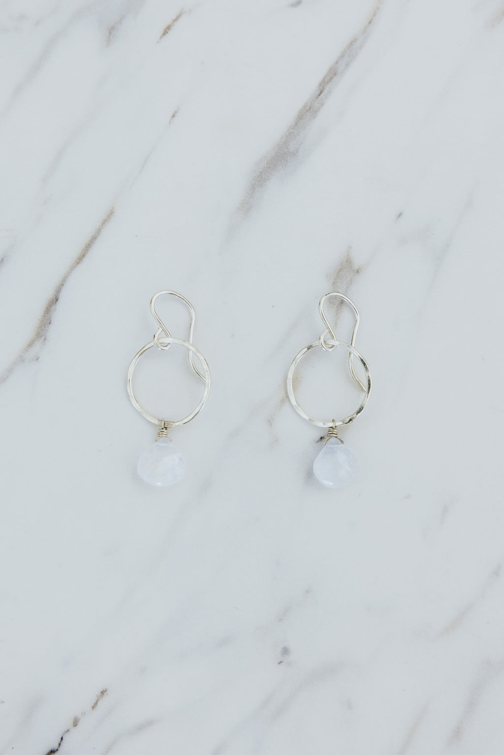Wings Hawaii Moonstone Petite Full Circle Earrings. Sterling silver. Fine jewelry handcrafted in Maui. Sustainable, artisan, bohemian jewelry gifts made in Hawaii.