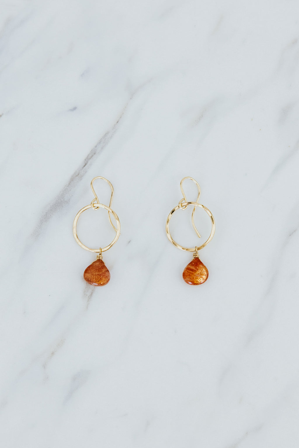 Wings Hawaii Sunstone Petite Full Circle Earrings. 14k gold-filled. Fine jewelry handcrafted in Maui. Sustainable, artisan, bohemian jewelry gifts made in Hawaii.