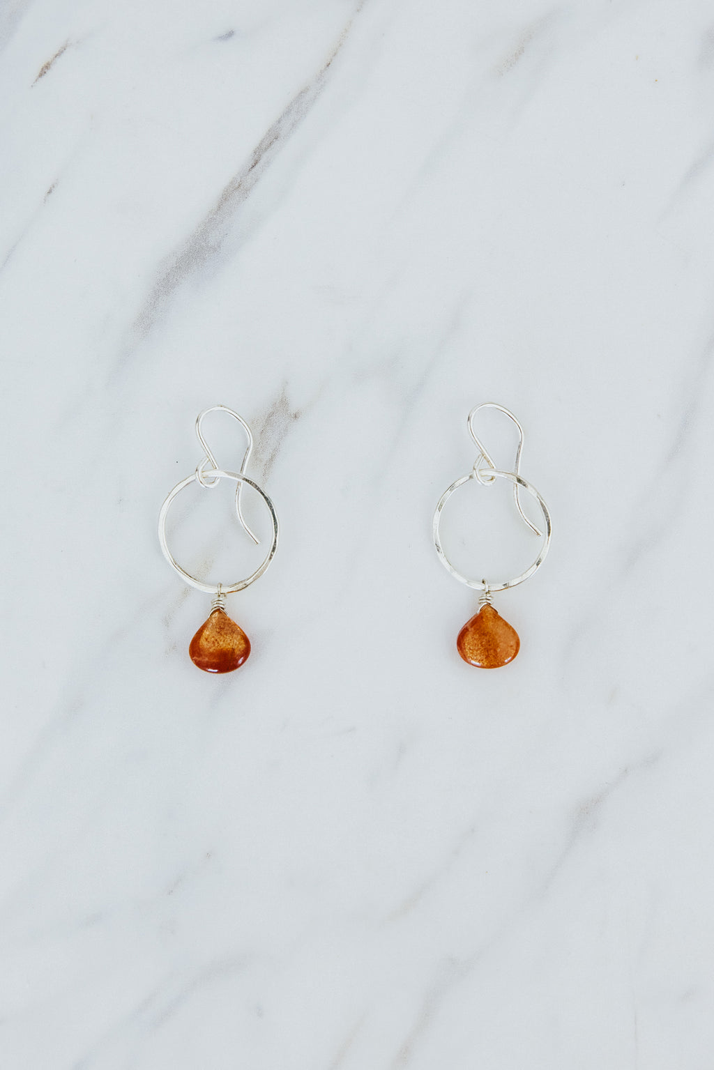 Wings Hawaii Sunstone Petite Full Circle Earrings. Sterling silver. Fine jewelry handcrafted in Maui. Sustainable, artisan, bohemian jewelry gifts made in Hawaii.