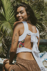 Pinafore Crop Top - Flower Barkcloth thumbnail