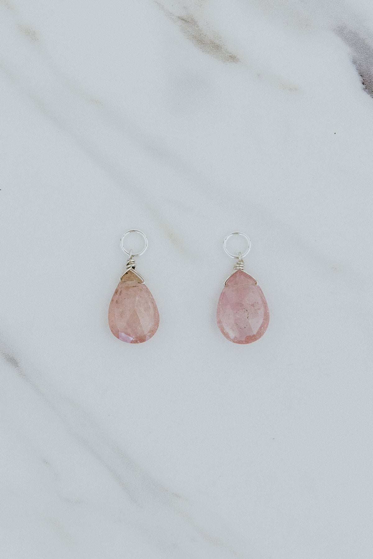 Wings Hawaii pink tourmaline gemstone earring charms in sterling silver. Fine jewelry handmade in Maui. Charm Bar mix match create your own luxury charm hoop earrings. 
