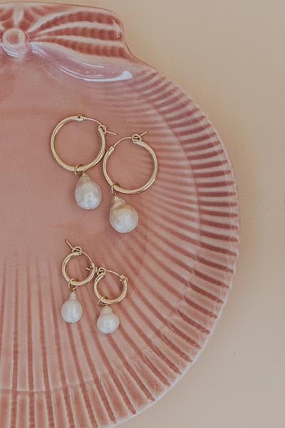 Charm Hoops - Teardrop White Pearl